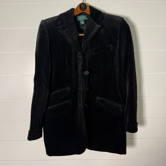 Lauren Ralph Lauren Black Velvet/Velour Suit- Blazer Sz 8 Pants Sz 10 Holiday - Picture 1 of 15